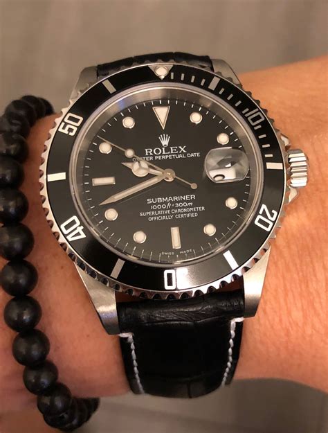 rolex submariner black leather strap